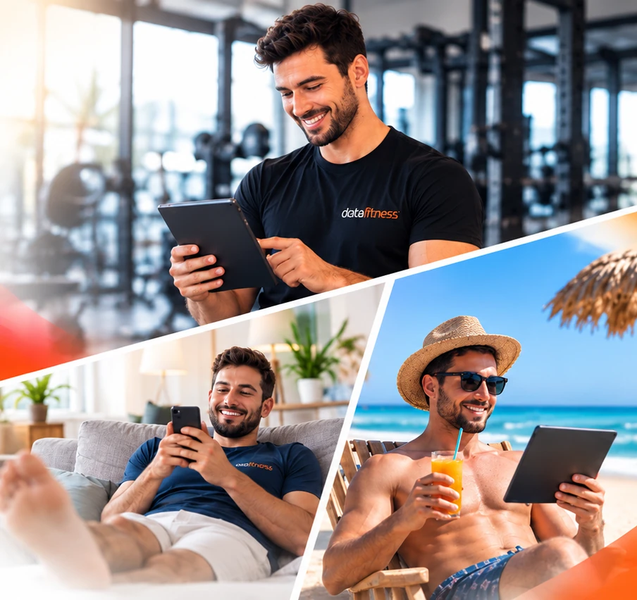 Professor prescrevendo treinos na academia, em casa e na praia